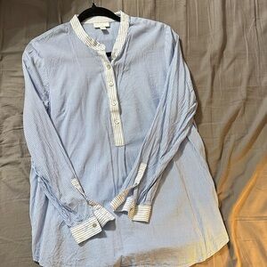 J. Jill Blue and White Pinstripe Button-Front Tunic Shirt